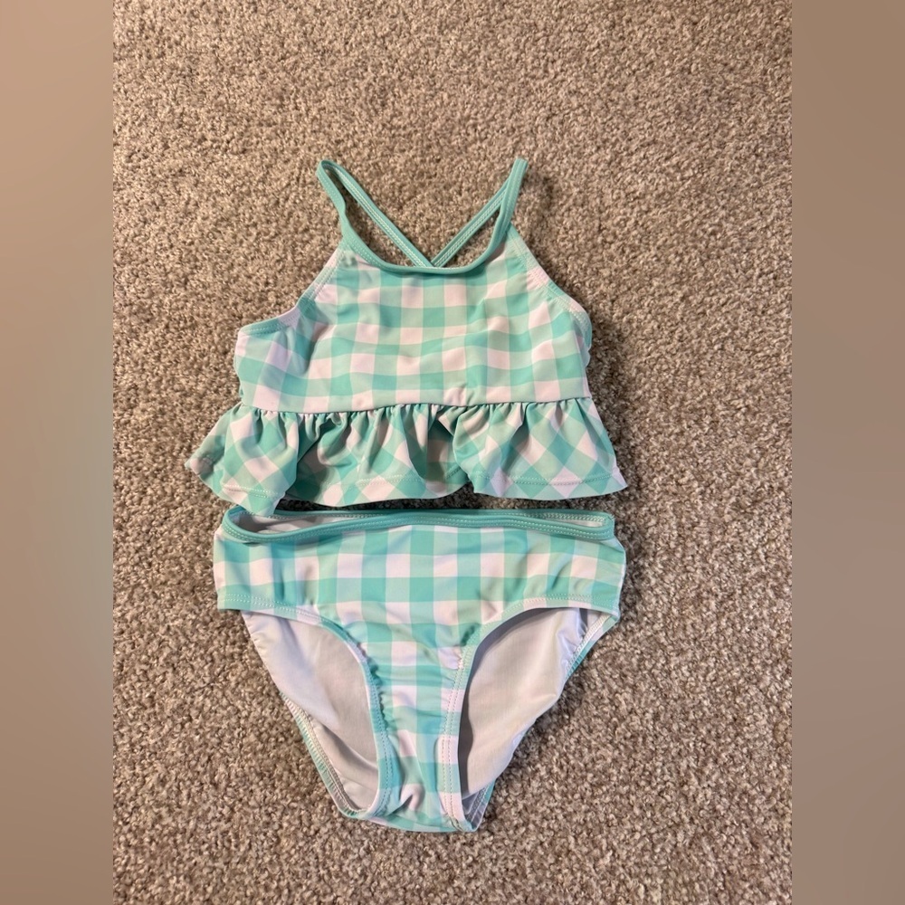 Millie loves Lily sz 6 mint green and white checkered plaid ruffled bikini